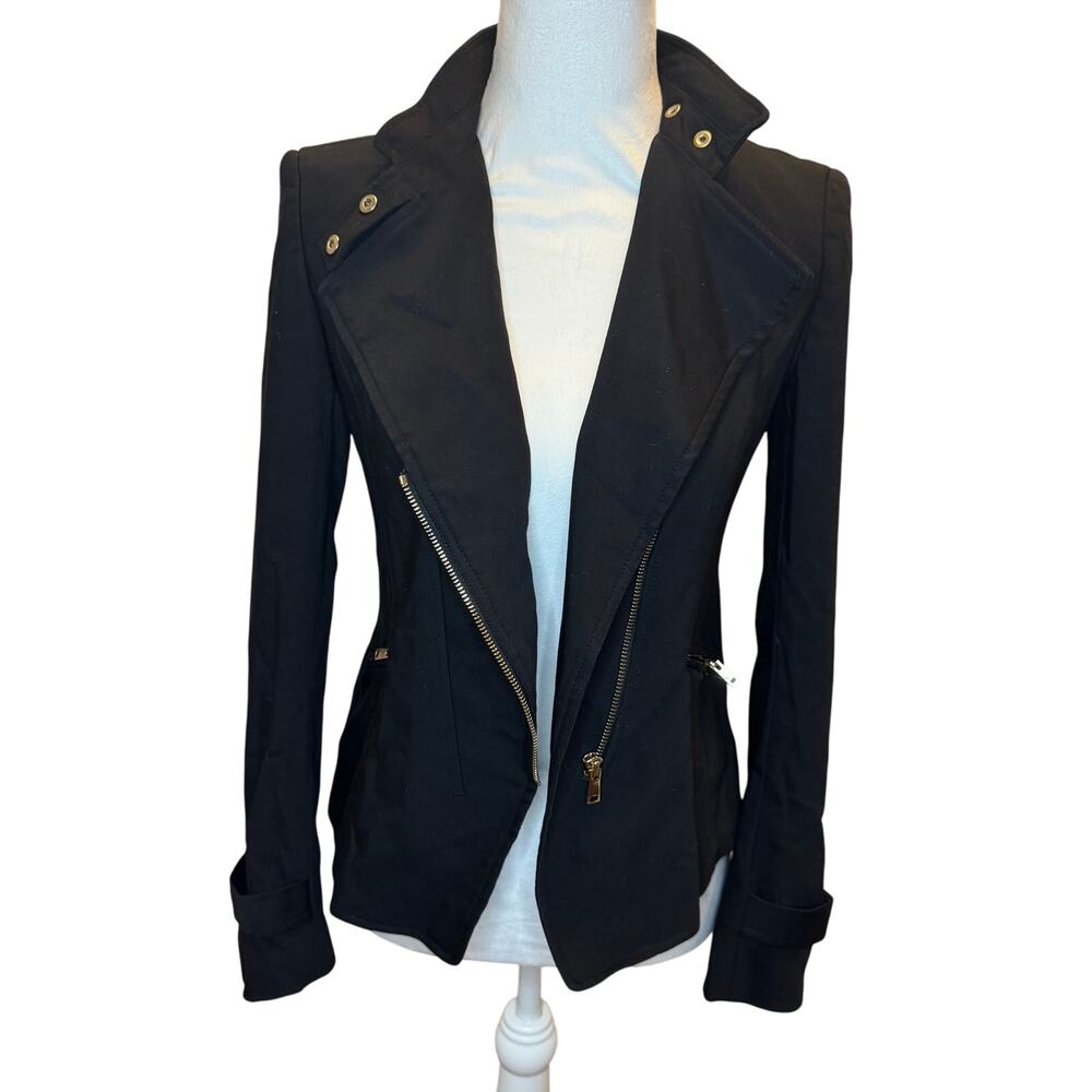 Ann Taylor 00 Black fitted black moto Blazer stretch